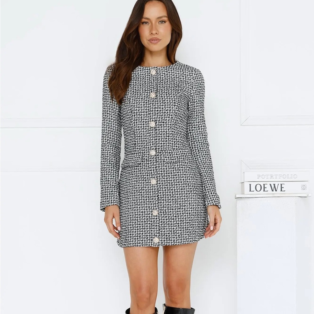 Hello Molly Black and White Long Sleeve Dress
